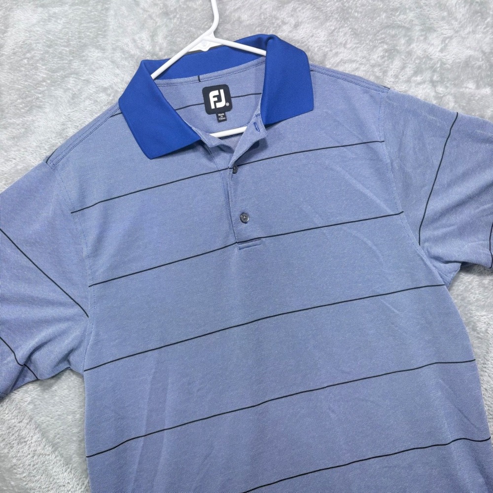 FootJoy FJ Mens M Golf Polo Shirt Blue Striped‎ Moisture Wicking